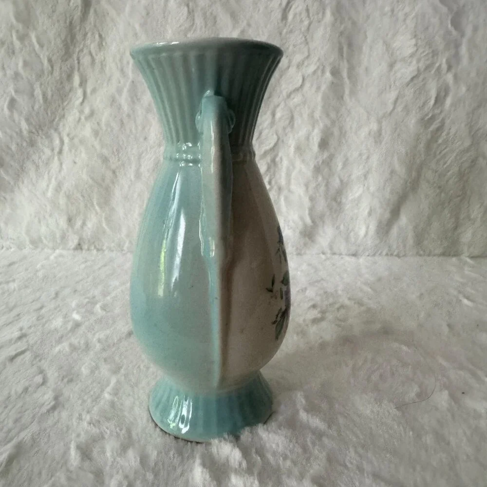 Vintage Royal Copley Vase 20th Century Shabby Chic Cottage Floral Blue Pink 7